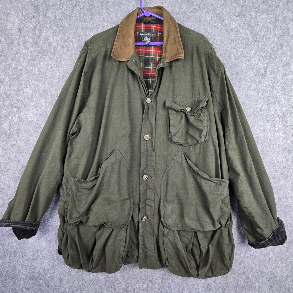 Banana Republic Field Jacket Mens XL Green Relaxed Leather Collar Hunting Coat